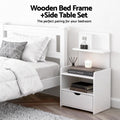 Artiss KING SINGLE Bed Frame White with Bedside Table