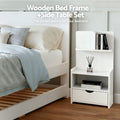 Artiss KING SINGLE Bed Frame White with Bedside Table
