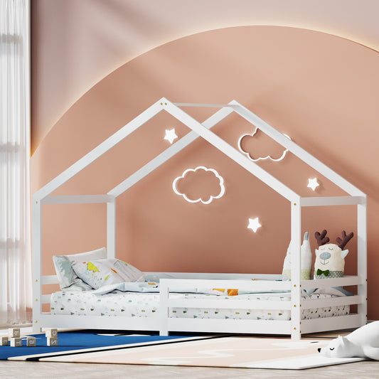 Artiss Wooden Kids Single Bed Frame House White AMOS
