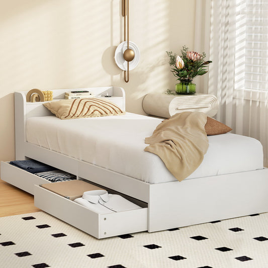 Artiss Bed Frame SINGLE Size Mattress Base wtih Charging Ports 2 Storage Drawers