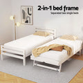Artiss Single Bed Frame 2-in-1 Trundle Wooden White