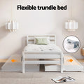 Artiss Single Bed Frame 2-in-1 Trundle Wooden White