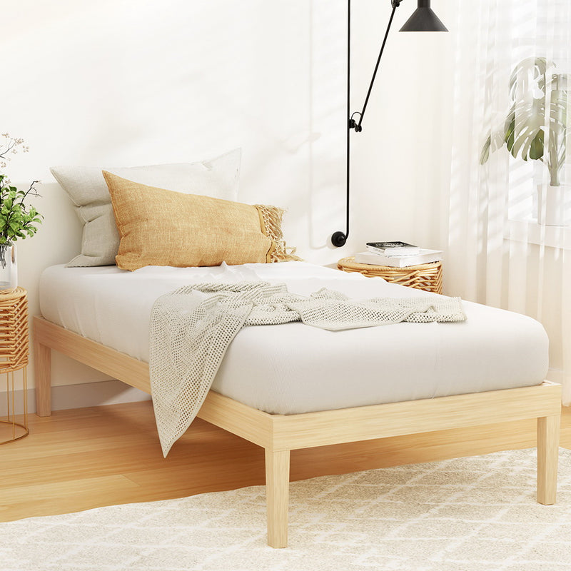 Artiss Single Bed Frame Timber Pine Wooden Slat Platform Mattress Base