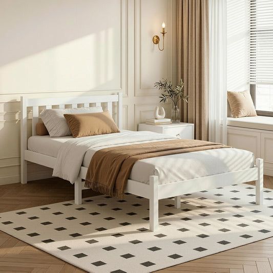 Artiss Single Bed Frame Wooden White Sofie