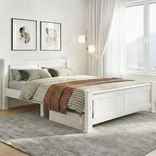 Artiss Wooden Bed Frame DOUBLE White RIO