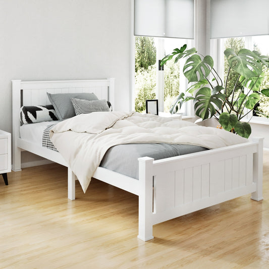 Artiss KING SINGLE Bed Frame White Wooden RIO