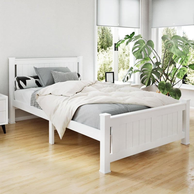Artiss KING SINGLE Bed Frame White Wooden RIO