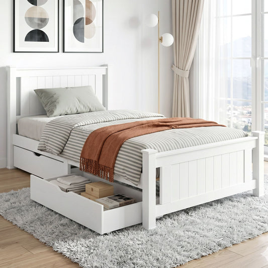 Artiss King Single Bed Frame Wooden Platform 2 Storage Drawers White