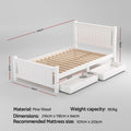 Artiss King Single Bed Frame Wooden Platform 2 Storage Drawers White