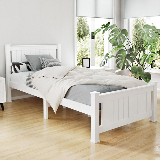 Artiss Single Wooden Bed Frame White RIO
