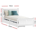 Artiss Single Bed Frame White Wooden 2 Storage Drawers