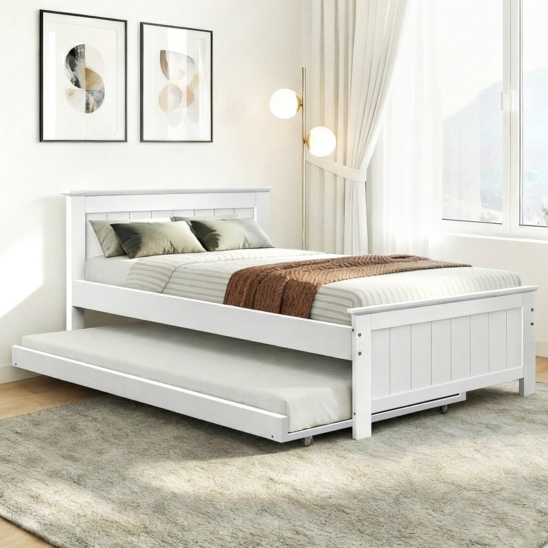 Artiss King Single Wooden Trundle Daybed White ELVIS 80 Char