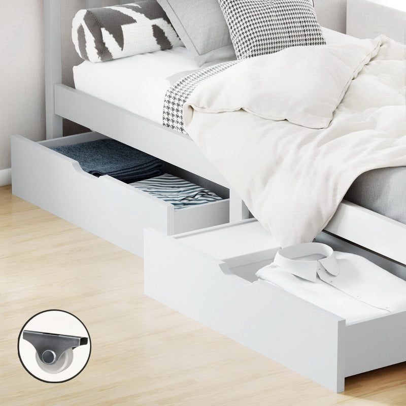 Artiss Bed Frame Storage Drawers Trundle White 2x