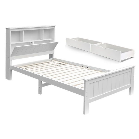 Artiss King Single Bed Frame Wood 2 Storage Drawers White