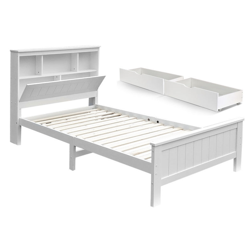 Artiss King Single Bed Frame Wood 2 Storage Drawers White