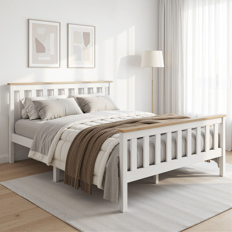 Artiss Wooden Bed Frame DOUBLE White PONY
