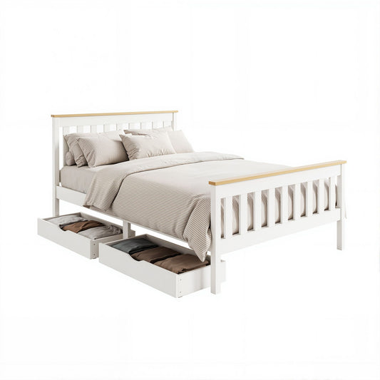 Artiss DOUBLE Bed Frame Wooden Platform 2 Storage Drawers White