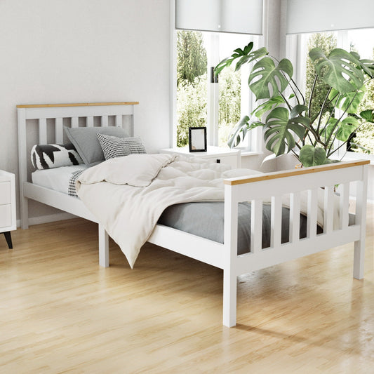 Artiss Single Bed Frame Wooden White Pony