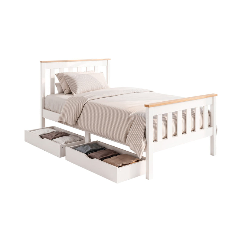 Artiss Single Bed Frame Wooden Platform 2 Storage Drawers White