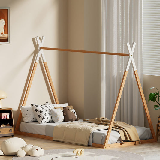 Artiss Kids Wooden House Bed Frame Single Oak ENID