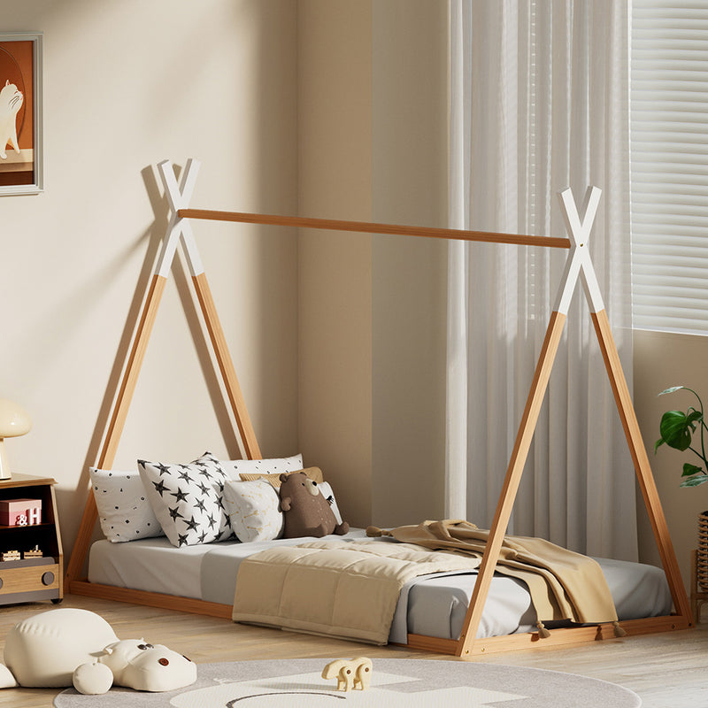 Artiss Kids Wooden House Bed Frame Single Oak ENID