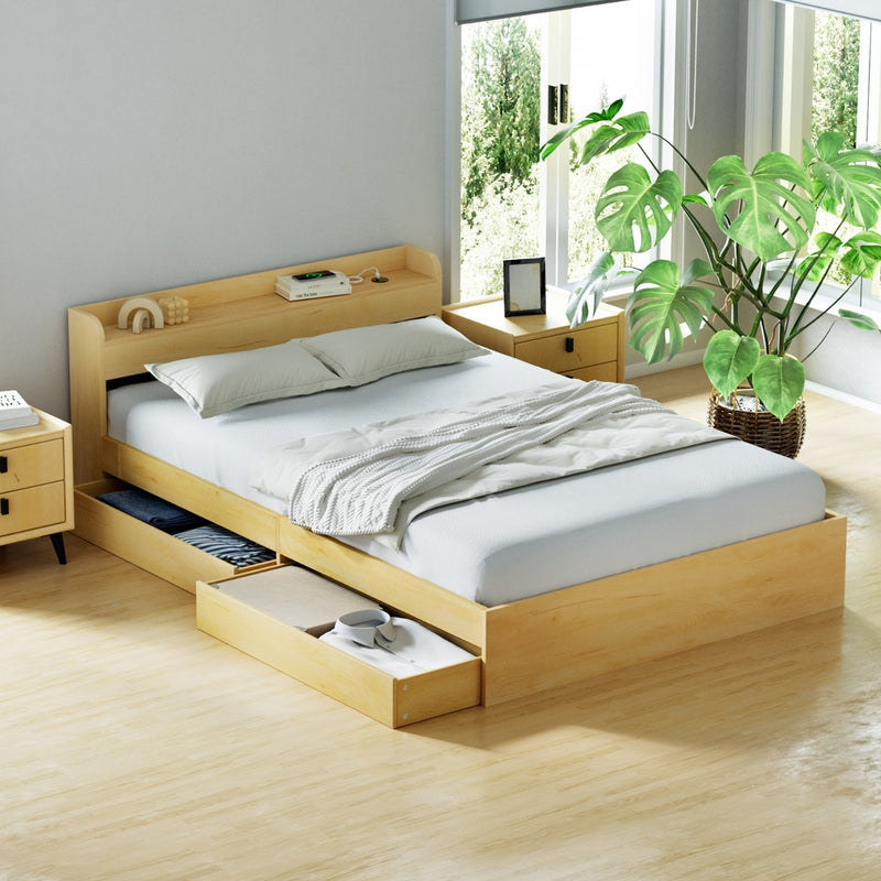 Artiss Bed Frame Double Size 2 Drawers Charging Ports AURA