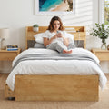 Artiss KING SINGLE Bed Frame with 2 Drawers Platform Bed with Headboard Bed Base with USB Ports Natural