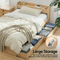 Artiss Single Bed Frame 2 Storage Drawers USB Ports Natural