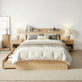 Artiss Single Bed Frame 2 Storage Drawers USB Ports Natural