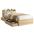 Artiss Single Bed Frame 2 Storage Drawers USB Ports Natural