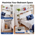 Artiss Queen Bed Frame with Storage Bookcase Headboard, USB & Type-C Ports & Drawers White