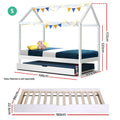 Artiss Wooden Trundle Daybed Kids House Frame White Single