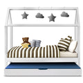 Artiss Wooden Trundle Daybed Kids House Frame White Single