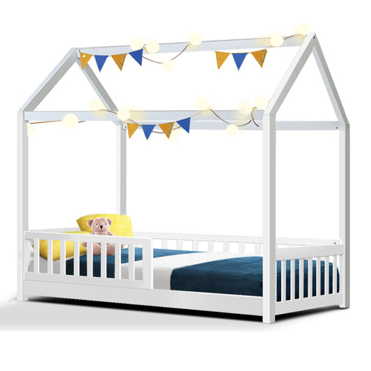 Artiss White Wooden Kids House Bed Frame - Single