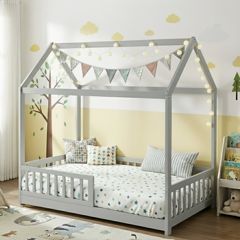 Artiss Wooden Kids House Bed Frame Grey Single
