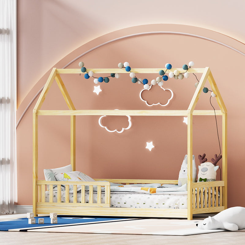 Artiss Wooden Kids House Bed Frame Oak Single