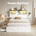 Artiss DOUBLE Bed Frame Storage Drawers White LED Light Charging