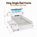 Artiss King Single Bed Frame with Storage Drawers White Platform Bedframe with Bookcase Headboard Charging Station Led Light