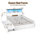 Artiss QUEEN Bed Frame Storage Drawers White Bookcase Headboard LED
