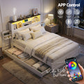 Artiss QUEEN Bed Frame Storage Drawers White Bookcase Headboard LED