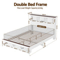 Artiss DOUBLE Bed Frame Storage Bookcase Headboard LED Light White Wood