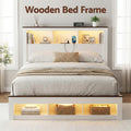 Artiss DOUBLE Bed Frame Storage Bookcase Headboard LED Light White Wood