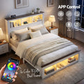 Artiss DOUBLE Bed Frame Storage Bookcase Headboard LED Light White Wood