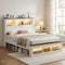 Artiss QUEEN Bed Frame Storage Headboard White LED Charging Station