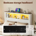Artiss QUEEN Bed Frame Storage Headboard White LED Charging Station