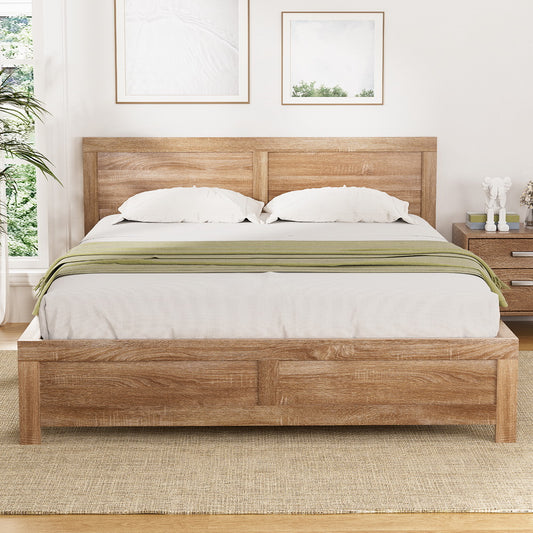 Artiss Double Bed Frame Acacia Wood Oatmeal 140x200cm