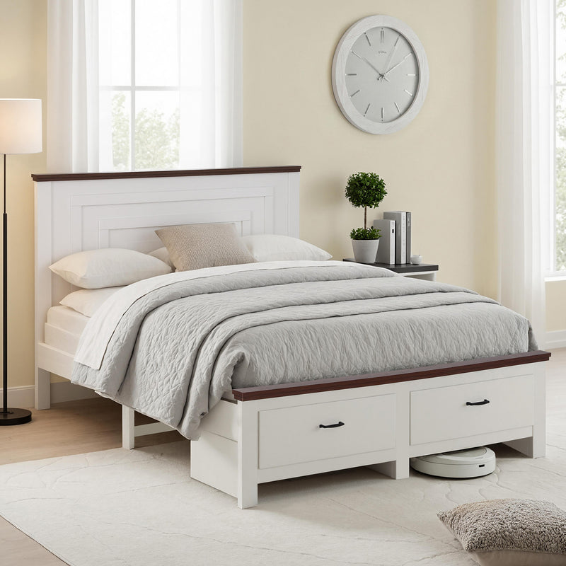 Artiss DOUBLE Bed Frame White 2 Drawer 108cm Headboard Wooden