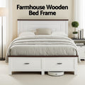 Artiss QUEEN Wooden Bed Frame 2 Drawer Platform 108cm Headboard White