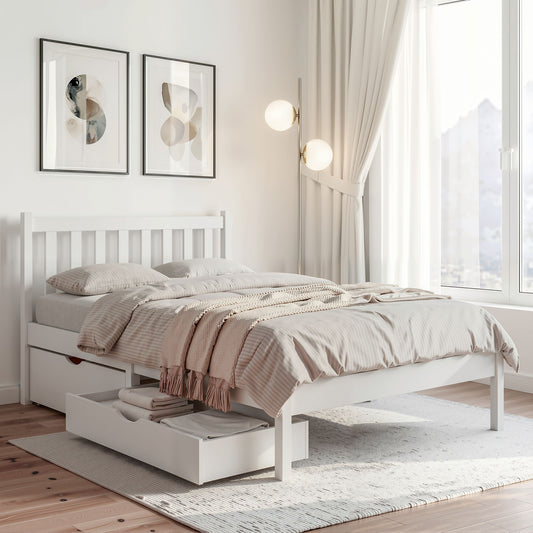 Artiss KING SINGLE Bed Frame Wooden Platform 2 Storage Drawers White