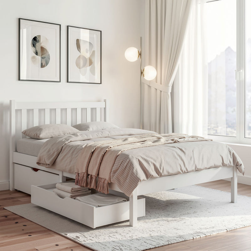 Artiss KING SINGLE Bed Frame Wooden Platform 2 Storage Drawers White